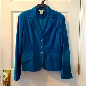 Misses Plus 16 teal velour cotton jacket with pockets rhinestone buttons